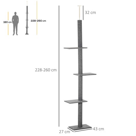 Laest pingutatav kassipuu platvormidega, 228–260 cm, hall