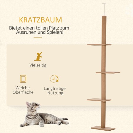 Laest pingutatav 3-tasandiline kassipuu, reguleeritav kõrgus 228–260 cm, helepruun