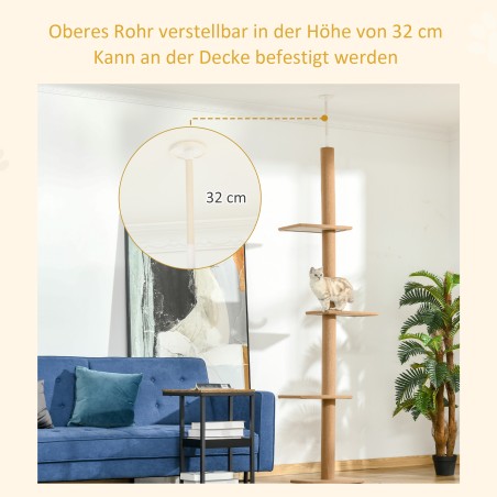 Laest pingutatav 3-tasandiline kassipuu, reguleeritav kõrgus 228–260 cm, helepruun