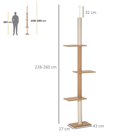 Laest pingutatav 3-tasandiline kassipuu, reguleeritav kõrgus 228–260 cm, khaki