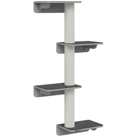 Seinale kinnitatav kassipuu, 137 cm, 4 platvormi ja 3 kraapimispostiga