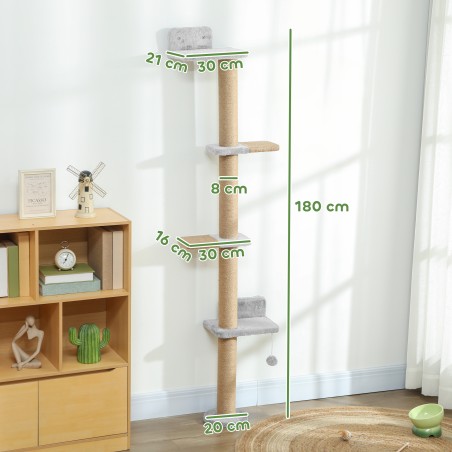 Kassi kraapimispuu 5 tasandi, mänguasja ja sisalpostidega, helehall