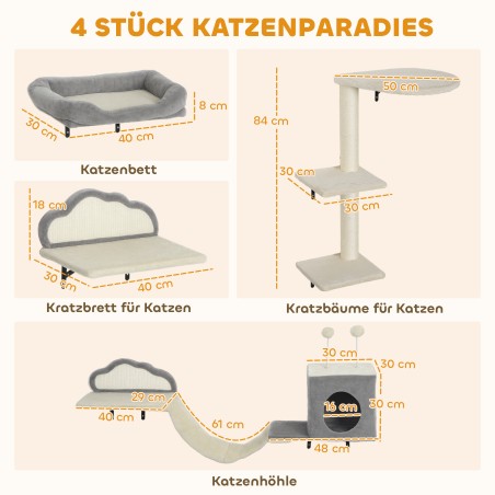 Seinale kinnitatav kasside kraapimiskomplekt, 4 osa, beež