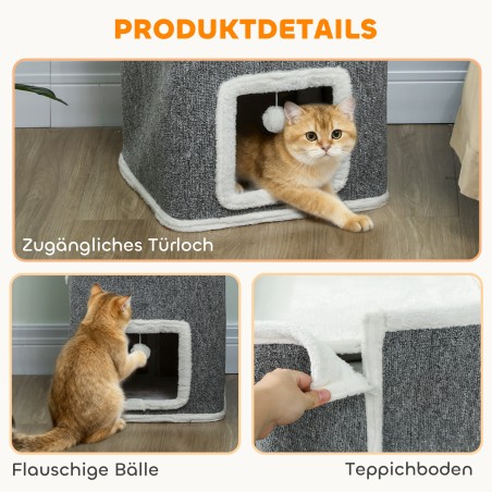 Hall 4-tasandiline kassitorn 3 koopa ja mängupallidega