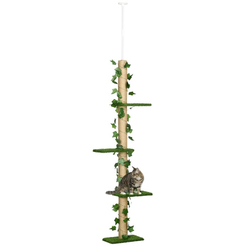 Reguleeritava kõrgusega kasside kraapimispuu 202–242 cm, roheline/kollane