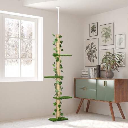 Reguleeritava kõrgusega kasside kraapimispuu 202–242 cm, roheline/kollane