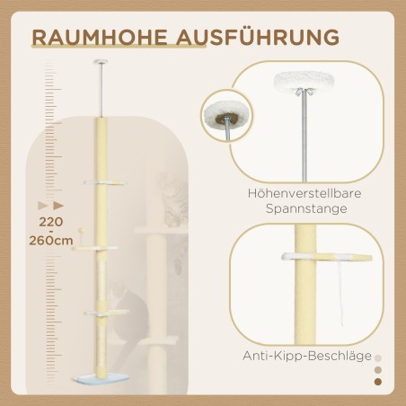 Reguleeritava kõrgusega kasside kraapimispuu, 220–260 × 47 × 34 cm