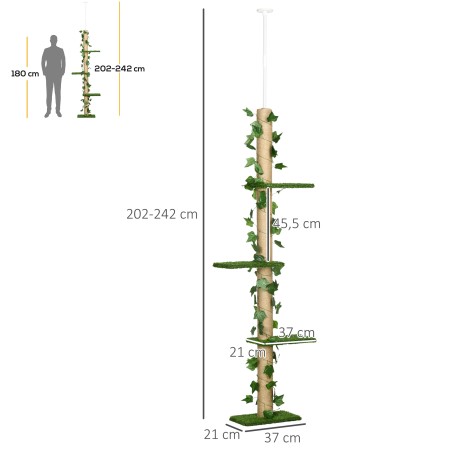 Reguleeritava kõrgusega kasside kraapimispuu 202–242 cm, roheline/kollane
