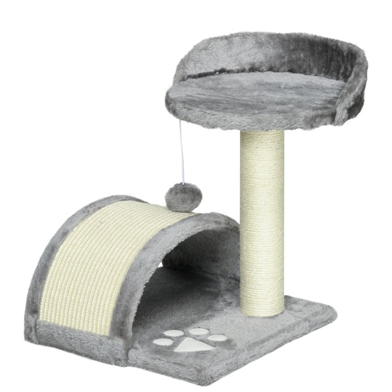 46 cm kassikraapimispuu koopa, mängupalli ja platvormiga, hall