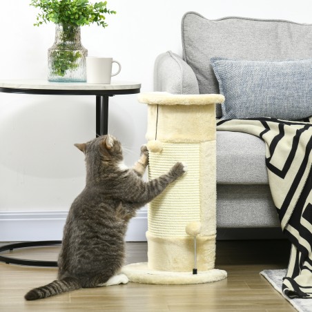 Kasside kraapimispost mänguasjade ja 2 palliga, kreemvalge