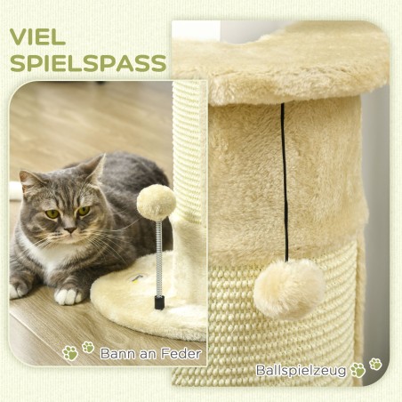 Kasside kraapimispost mänguasjade ja 2 palliga, kreemvalge