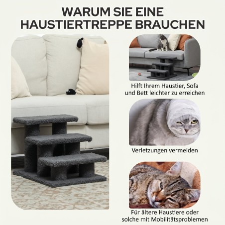 Kolmeastmeline kassitrepp lemmikloomale, 45 × 35 × 34 cm, tumehall