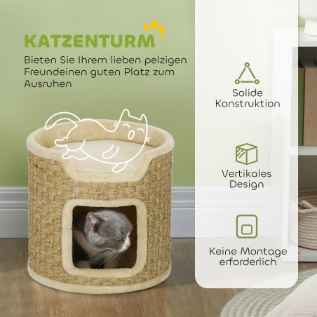 Kassi kraapimispuu mängu- ja puhkealaga, kuni 5 kg, khaki-beež