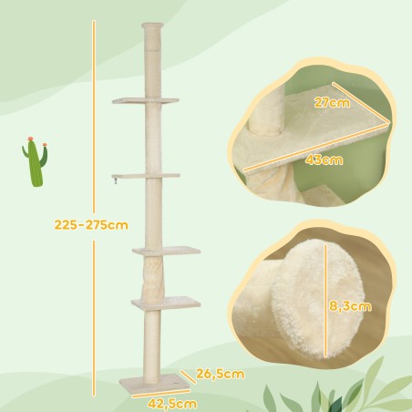 Reguleeritava kõrgusega kassipuu 225–275 cm, kreemvalge