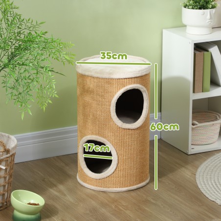Ruumikas kassipuu plüüskatte ja sisalpinnaga, kuni 10 kg, pruun-beež