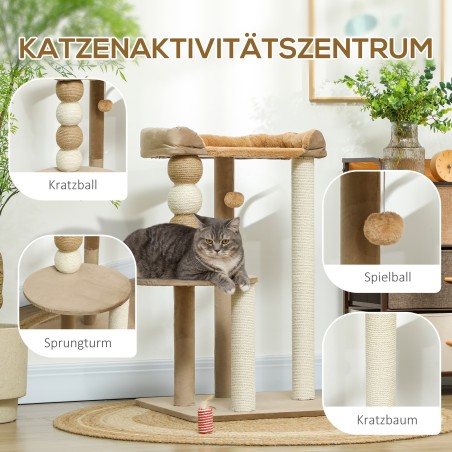 2-tasandiline kassipuu mängupalli ja kraapimistarvikutega, kuni 7 kg, pruun