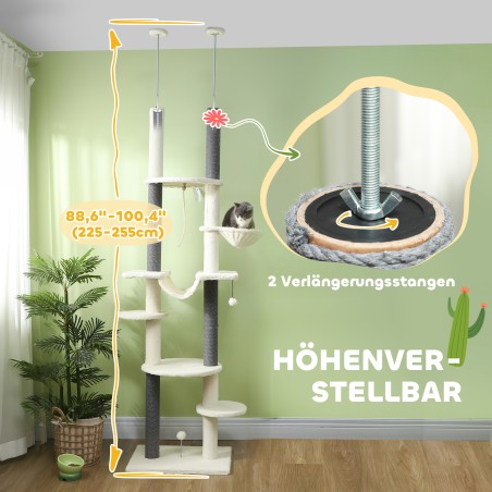 Laeni ulatuv reguleeritav kassipuu 225–255 cm platvormide ja võrkkiikedega, valge