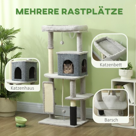 132 cm kassipuu kraapimispostide, maja, platvormide ja hooldusharjaga