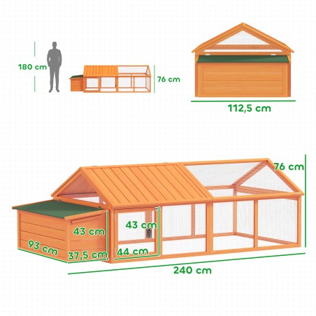 Kanade välisaedik lukustatava ukse ja avatava katusega, 2,4 × 1,125 × 0,76 m, oranž