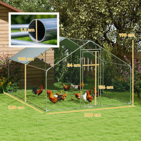 Suur metallist kanade aedik vee- ja UV-kindla kattega, 3 × 3,4 × 1,9 m
