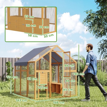 Puidust kanakuut jooksuaedikuga, veekindla katte ja turvalukuga, 3,07 m²