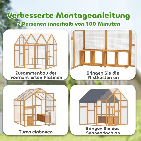 Puidust kanakuut jooksuaedikuga, veekindla katte ja turvalukuga, 3,07 m²