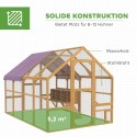 Puidust kanakuut jooksuaediku, turvaluku ja 4 pesakastiga, kollane