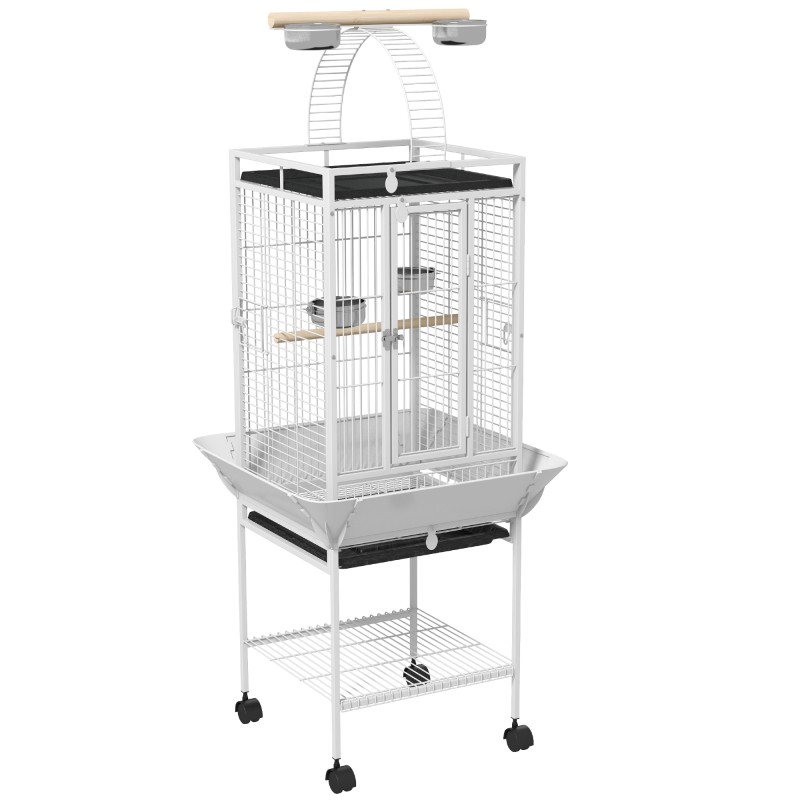 Papagoipuur 3 ukse, 2 õrre ja ratastega, 62,5 × 62,5 × 156 cm, valge