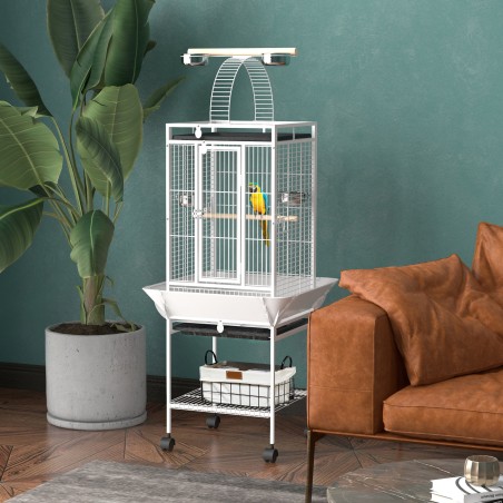 Papagoipuur 3 ukse, 2 õrre ja ratastega, 62,5 × 62,5 × 156 cm, valge
