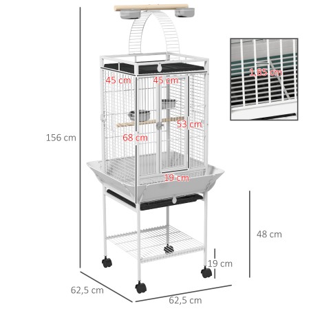 Papagoipuur 3 ukse, 2 õrre ja ratastega, 62,5 × 62,5 × 156 cm, valge