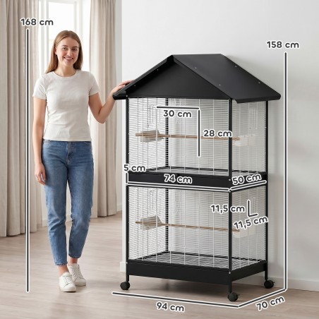 XXL-linnupuur eemaldatava vaheseina, 2 ukse, rataste ja tarvikutega