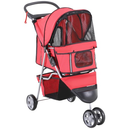 Kokkupandav koerakäru kuni 10 kg, varikatuse ja 2 topsihoidjaga, punane