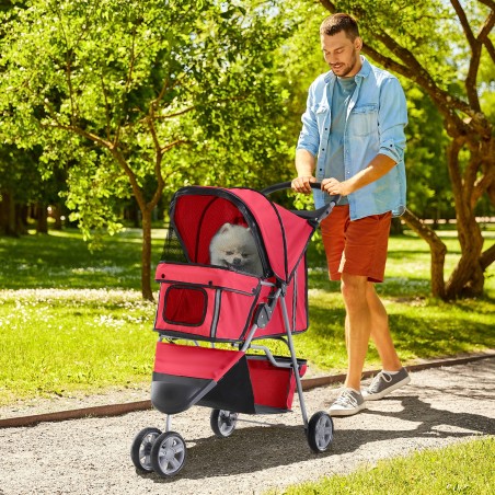 Kokkupandav koerakäru kuni 10 kg, varikatuse ja 2 topsihoidjaga, punane