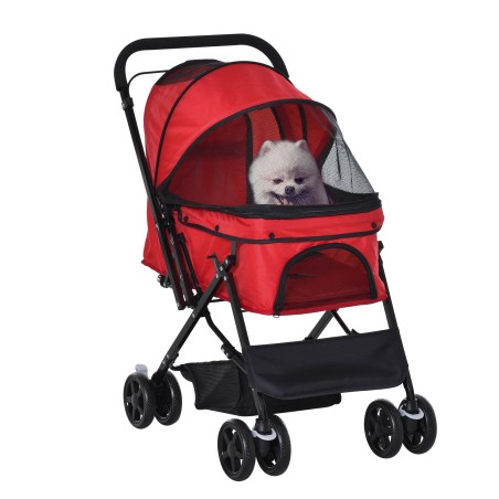 Kokkupandav koerakäru kuni 10 kg, reguleeritava varikatuse ja Oxford-kangaga, punane