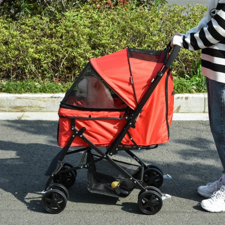 Kokkupandav koerakäru kuni 10 kg, reguleeritava varikatuse ja Oxford-kangaga, punane
