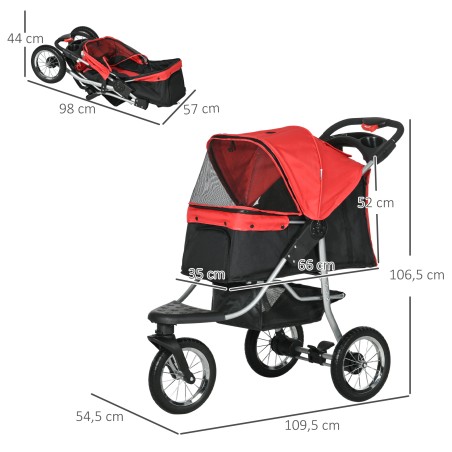 Kokkupandav 3-rattaline koerakäru kuni 10 kg, punane ja must