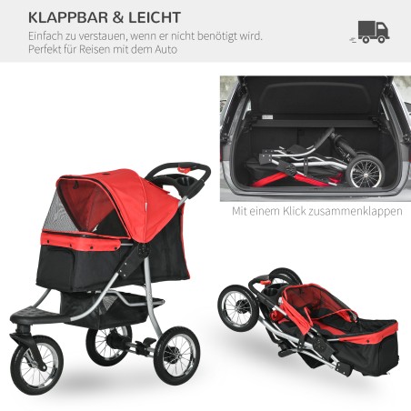 Kokkupandav 3-rattaline koerakäru kuni 10 kg, punane ja must