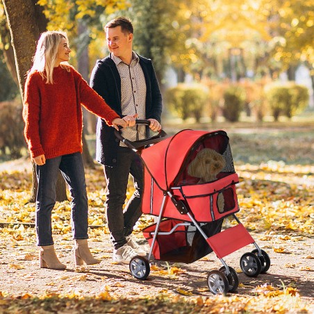 Kokkupandav koerakäru kuni 10 kg, topsihoidja ja päikesevarjuga, punane