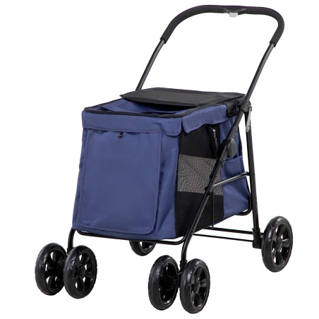Kokkupandav koerakäru kuni 20 kg, padja ja 3 küljetaskuga, sinine