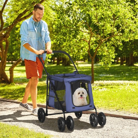 Kokkupandav koerakäru kuni 20 kg, padja ja 3 küljetaskuga, sinine