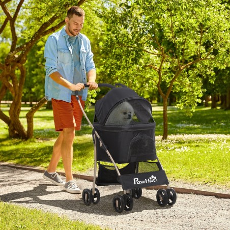 2-ühes kokkupandav koerakäru ja transpordikorv kuni 10 kg, must