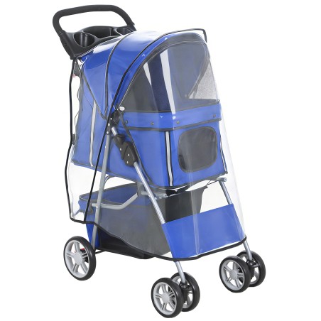 Kokkupandav koera- ja kassikäru vihmakattega, kuni 10 kg, sinine
