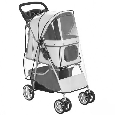 Kokkupandav koera- ja kassikäru vihmakattega, kuni 10 kg, hall