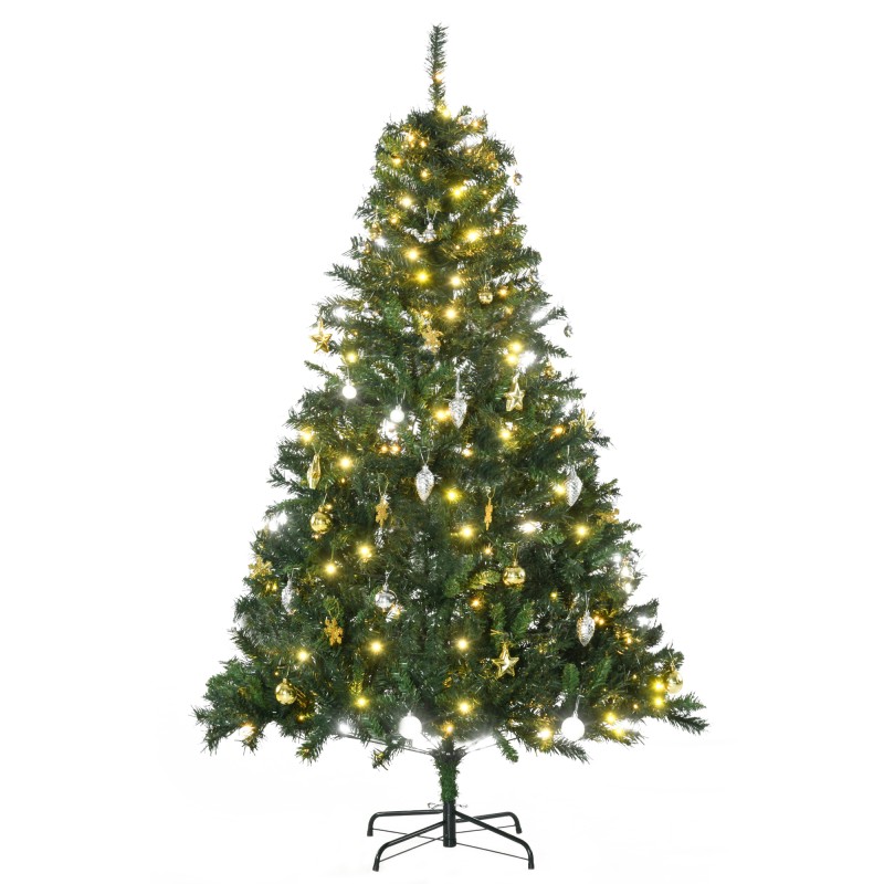 Kunstjõulupuu 180 cm LED-valgustuse, kuulide ja metallalusega, 745 oksatippu