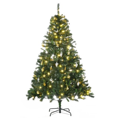 Kunstjõulupuu 180 cm LED-valgustuse, kuulide ja metallalusega, 745 oksatippu