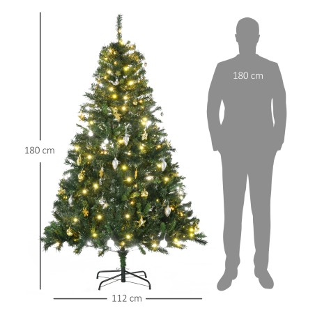 Kunstjõulupuu 180 cm LED-valgustuse, kuulide ja metallalusega, 745 oksatippu