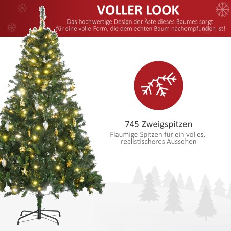 Kunstjõulupuu 180 cm LED-valgustuse, kuulide ja metallalusega, 745 oksatippu