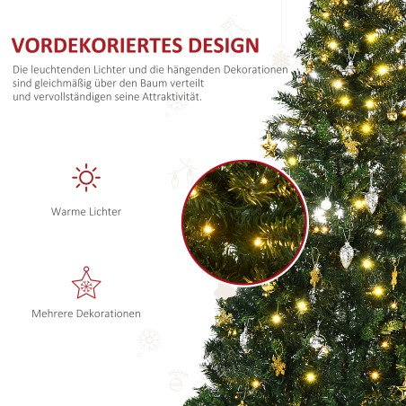 Kunstjõulupuu 180 cm LED-valgustuse, kuulide ja metallalusega, 745 oksatippu