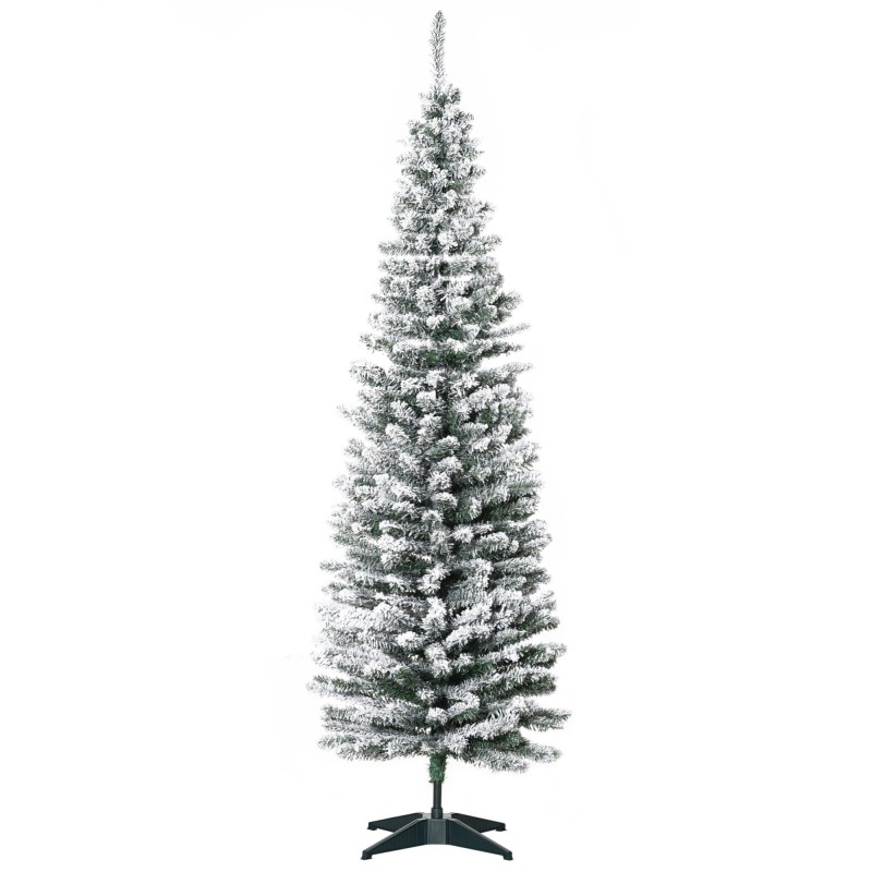 Kunstjõulupuu 210 cm lumiste PVC-okste ja metallalusega, roheline-valge