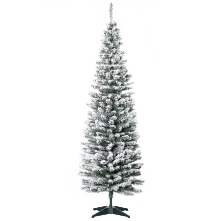 Kunstjõulupuu 210 cm lumiste PVC-okste ja metallalusega, roheline-valge